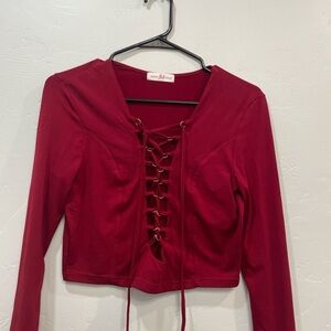 Chic Lace-Up Red Blouse